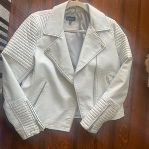 Top shop faux white leather moto jacket size 10